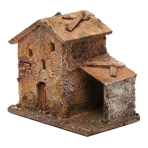 Casa em miniatura com porta e estábulo 10x9x5 cm para presépio com figuras altura média 3 cm 2