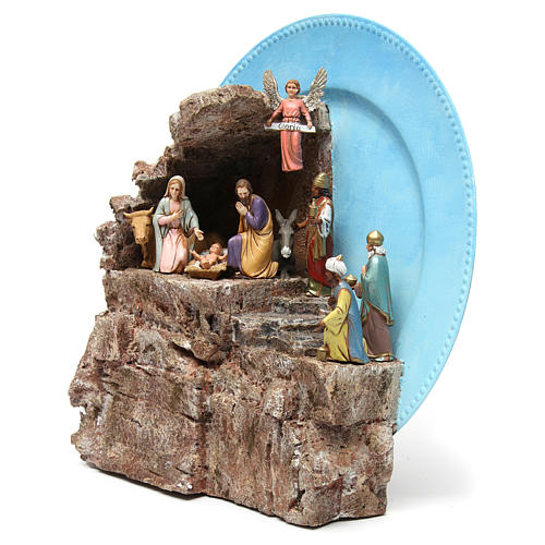 Complete nativity scene with plate 10 cm 3