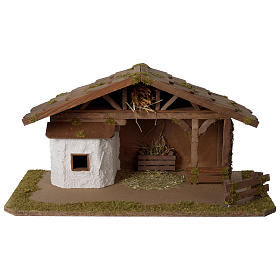 Estábulo presépio em madeira modelo escandinavo 30x55x30 cm para peças de 10-12 cm