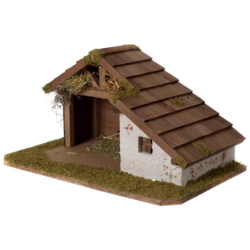 Nativity Barn in wood Nordic design 30x45x25cm for figurines of 10-12 cm 2