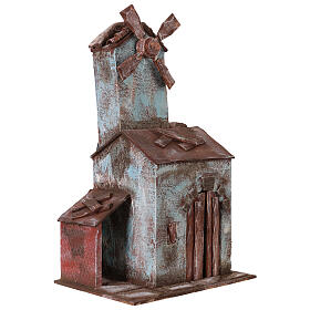 Wiatrak do szopki 4 skrzydła z domkiem z drzwiami dwuskrzydłowymi 45x20x25 cm