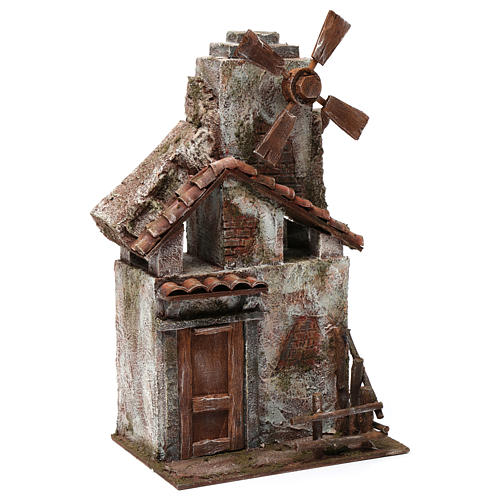 Windmill with small shack and tiled roof for nativity scene 35x15x20 cm 3