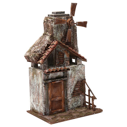 Wind Mill for nativity with wood house and tiled roof 45X20X25 cm 3