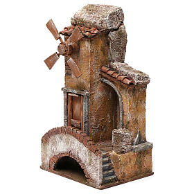 Windmill with bridge, stairs and tiled roof for nativity scene 35x15x20 cm