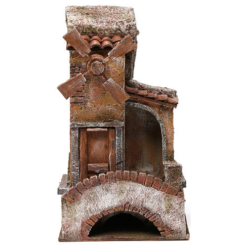 Windmill with bridge, stairs and tiled roof for nativity scene 35x15x20 cm 1