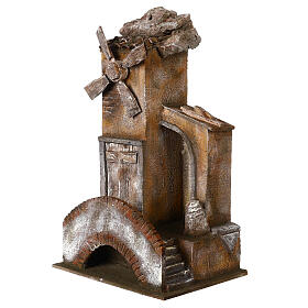 4 turbine Windmill for Nativity with wood door, tile roof and bridge with steps 45X20X25 cm