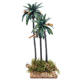 Triple palm with flowers for nativity scene in PVC, 23cm