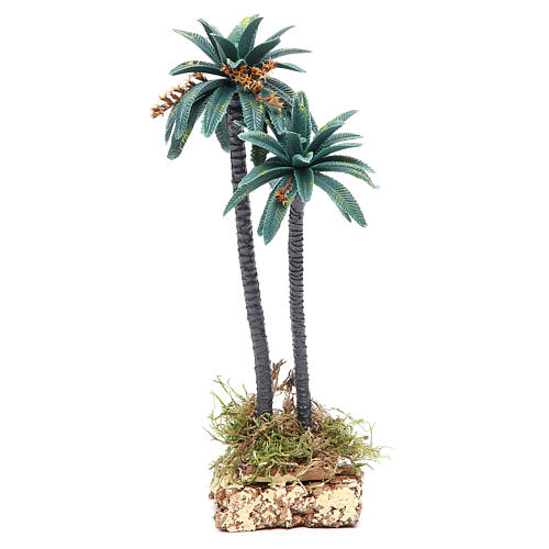Palmier double avec fleurs h 21 cm en pvc 1