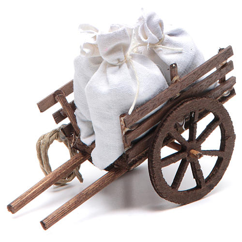Neapolitan Nativity accessory: cart with sacks measuring 7x10x4cm 1