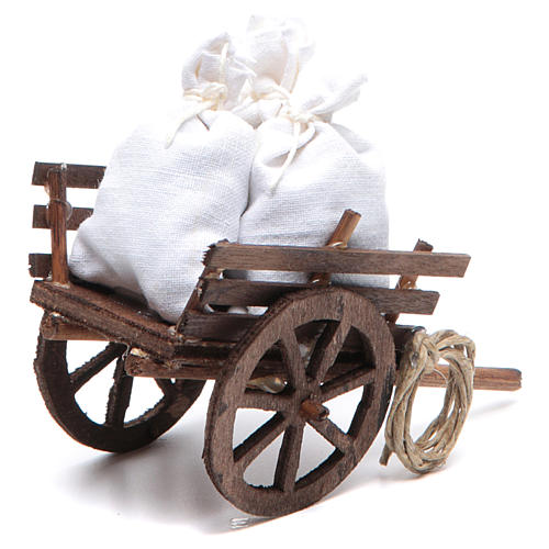 Neapolitan Nativity accessory: cart with sacks measuring 7x10x4cm 2