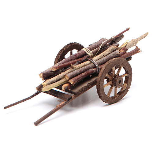 Neapolitan Nativity accessory: cart with wood bundle 2x3.5x2.5cm 1