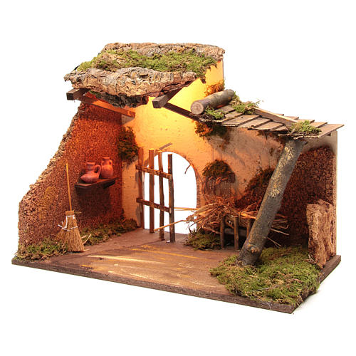 Krippenszenerie, Stall mit Beleuchtung, 35x50x25 cm 3
