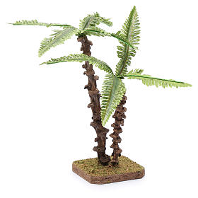 Palmier double avec tronc travaillé et feuilles vertes à modeler