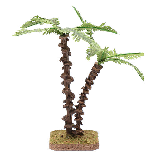 Palmier double avec tronc travaillé et feuilles vertes à modeler 1
