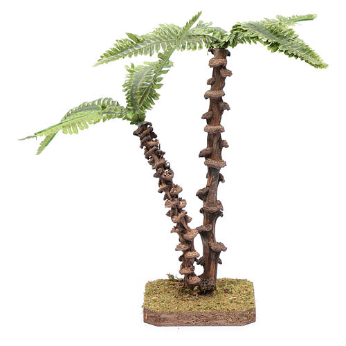 Palmier double avec tronc travaillé et feuilles vertes à modeler 3