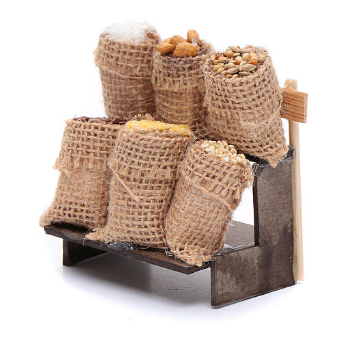 Verkaufsstand mit Jutesäcken Miniatur für neapolitanische Krippe 2