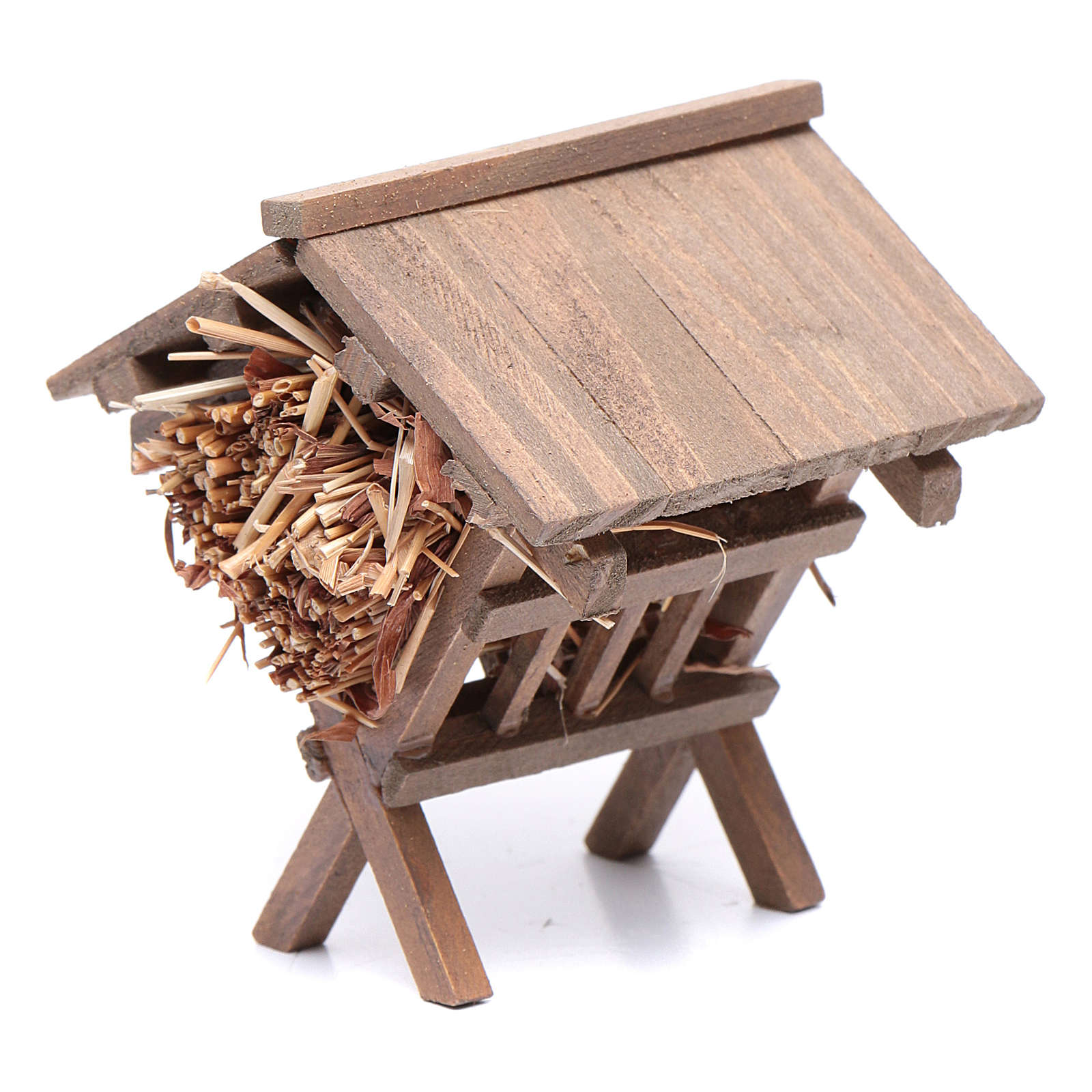 Krippen-Futterkrippe Mit Dach - 9cm Hohe Weihnachtskrippe Zubehör In Dunkler Farbe