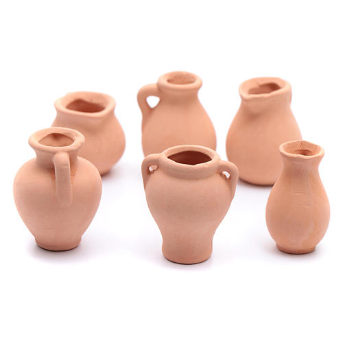Urn in terracotta 6 pieces for Nativity Scene real height 3-4 cm 1