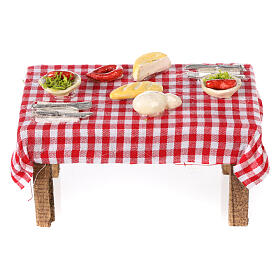 Gedeckter Tisch mit diversen Speißen 5x10x5 cm für neapolitanische Krippe