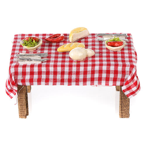 Gedeckter Tisch mit diversen Speißen 5x10x5 cm für neapolitanische Krippe 1