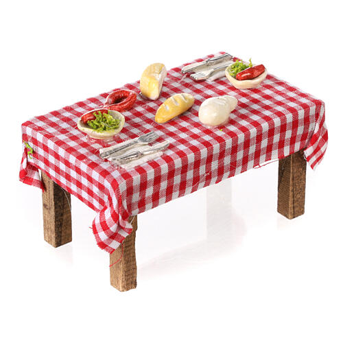 Gedeckter Tisch mit diversen Speißen 5x10x5 cm für neapolitanische Krippe 3