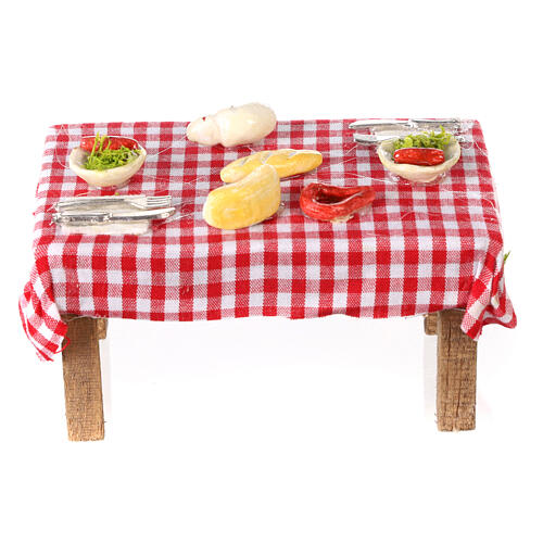 Gedeckter Tisch mit diversen Speißen 5x10x5 cm für neapolitanische Krippe 4