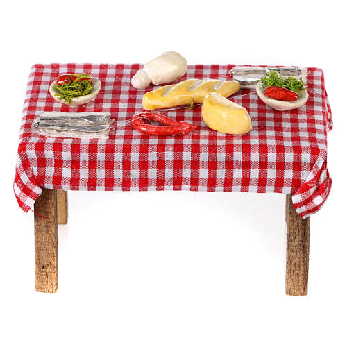 Tisch mit Käsen und Fleisch 10x10x5cm neapolitanische Krippe 4