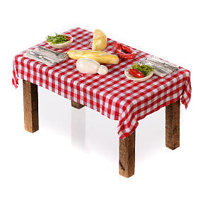 Mesa con quesos y carne 10x10x5 cm pesebre napolitano