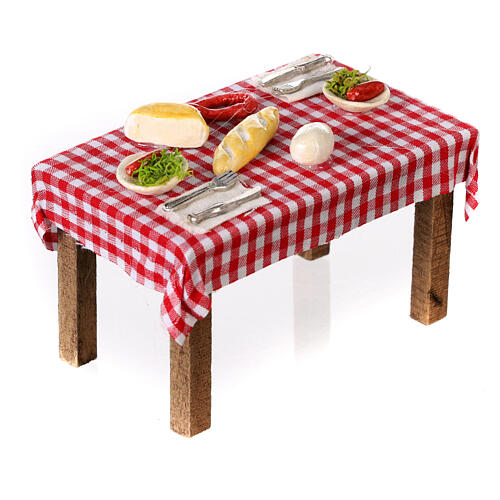 Table avec fromage et viande 8,5x8,2x4,8 cm crèche napolitaine 3
