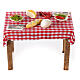 Neapolitan nativity scene table with food and chequed tablecloth 10x10x5 cm s1