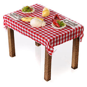 Tavolo tovaglia a quadri e cibo presepe Napoli 10x10x5 cm