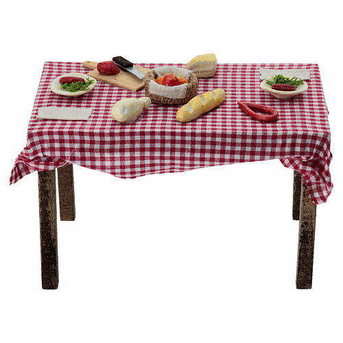 Mesa con comida 15x15x10 cm belén Nápoles hecho con bricolaje 4