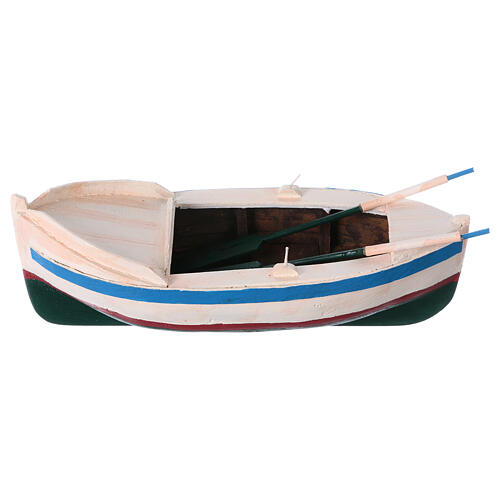 Barco em miniatura pintado com remos para presépio de Natal com figuras altura média 12 cm 1
