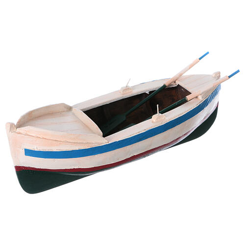 Barco em miniatura pintado com remos para presépio de Natal com figuras altura média 12 cm 2