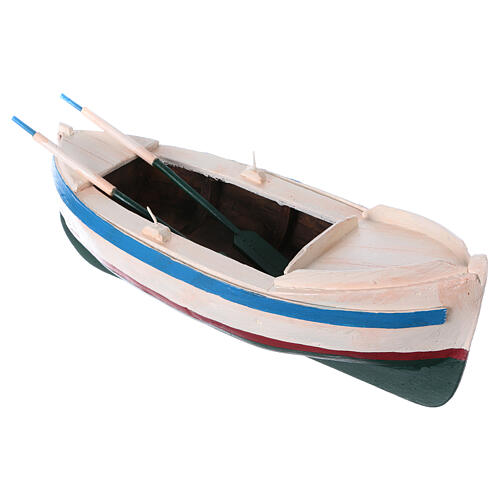 Barco em miniatura pintado com remos para presépio de Natal com figuras altura média 12 cm 3
