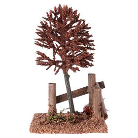 Red tree with fence for Nativity scene 15x10x10 cm