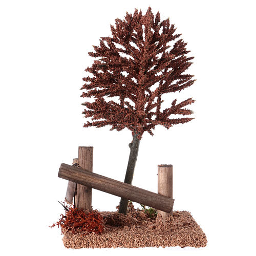 Red tree with fence for Nativity scene 15x10x10 cm 3