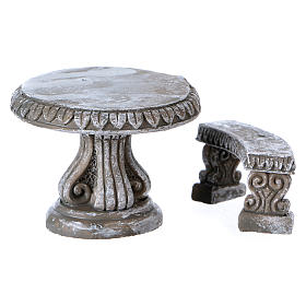 Home accessories miniatures: Round table 4x5x5 cm and bench 2x5x2 cm in resin for Nativity Scene Home accessories miniatures: Round table 4x5x5 cm and bench 2x5x2 cm in resin for Nativity Scene