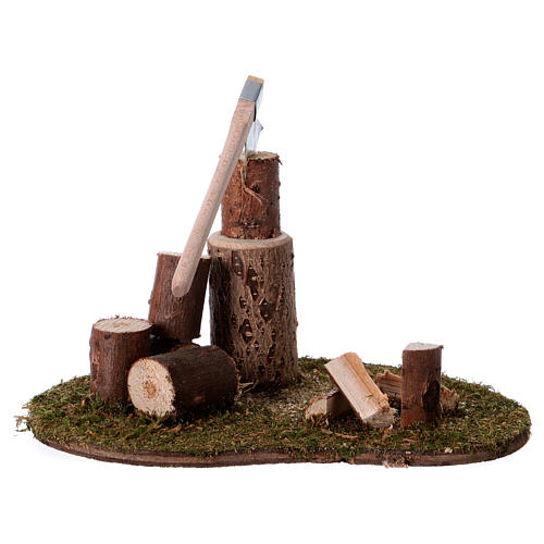 Cenário lenhador e troncos para presépio com figuras de 15 cm de altura média 2