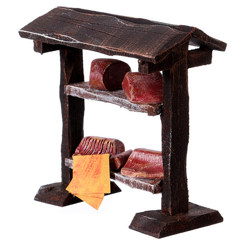Banca em madeira com carne 9x8,5x4 cm bricolagem para presépio com figuras de 7-8 cm de altura média 2