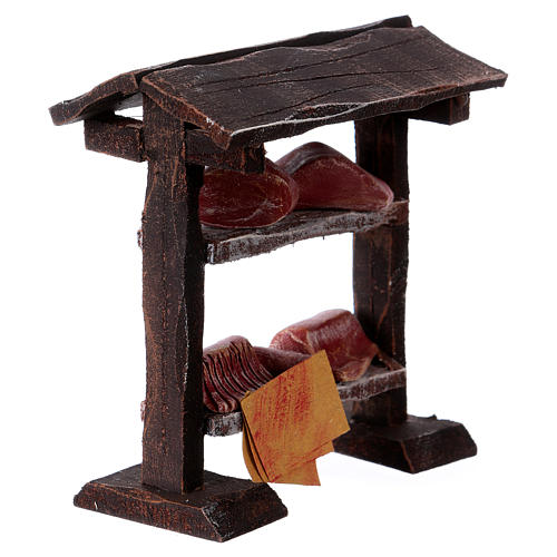 Banca em madeira com carne 9x8,5x4 cm bricolagem para presépio com figuras de 7-8 cm de altura média 3