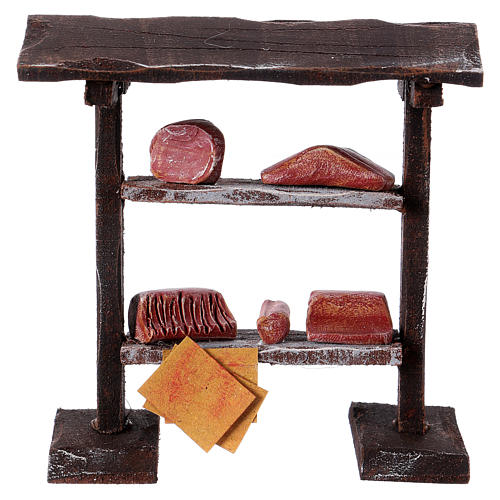 Étal avec viande en bois 11x10x5 cm pour santons de 9 cm 1