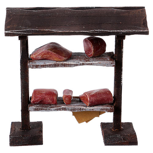 Étal avec viande en bois 11x10x5 cm pour santons de 9 cm 4