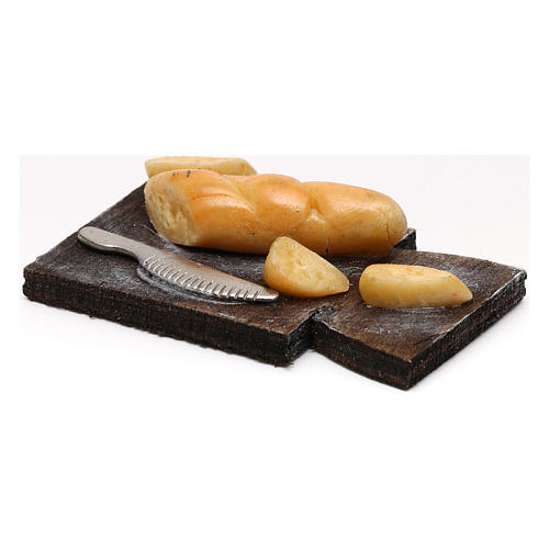 Holzbrett mit Brot und Messer 24cm neapolitaniche Krippe 2