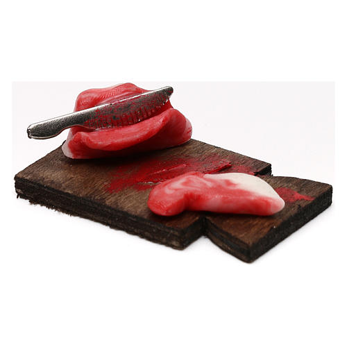 Holzbrett mit Fleisch und Messer 24cm neapolitanische Krippe 2
