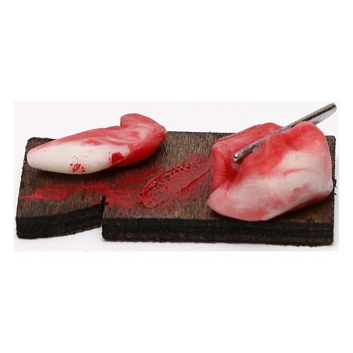 Holzbrett mit Fleisch und Messer 24cm neapolitanische Krippe 3