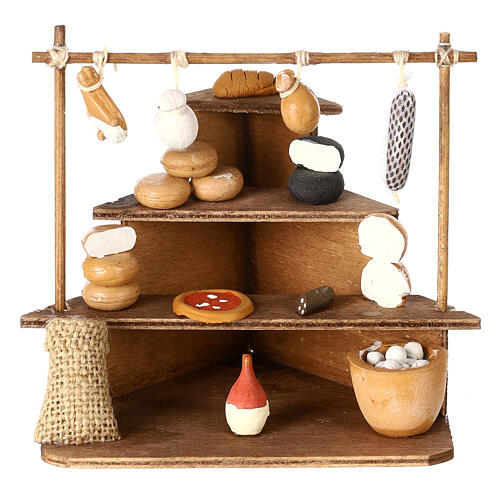 Bench with cold cuts, dairy products and food products for Neapolitan Nativity scene of 10 cm 1