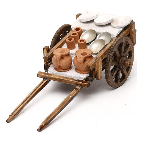 Wooden cart with jars, 8 cm Neapolitan nativity accessory 1