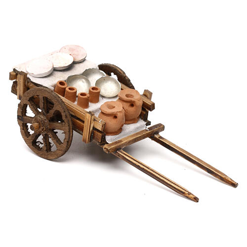 Wooden cart with jars, 8 cm Neapolitan nativity accessory 2