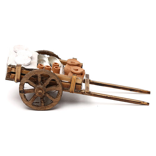 Wooden cart with jars, 8 cm Neapolitan nativity 3